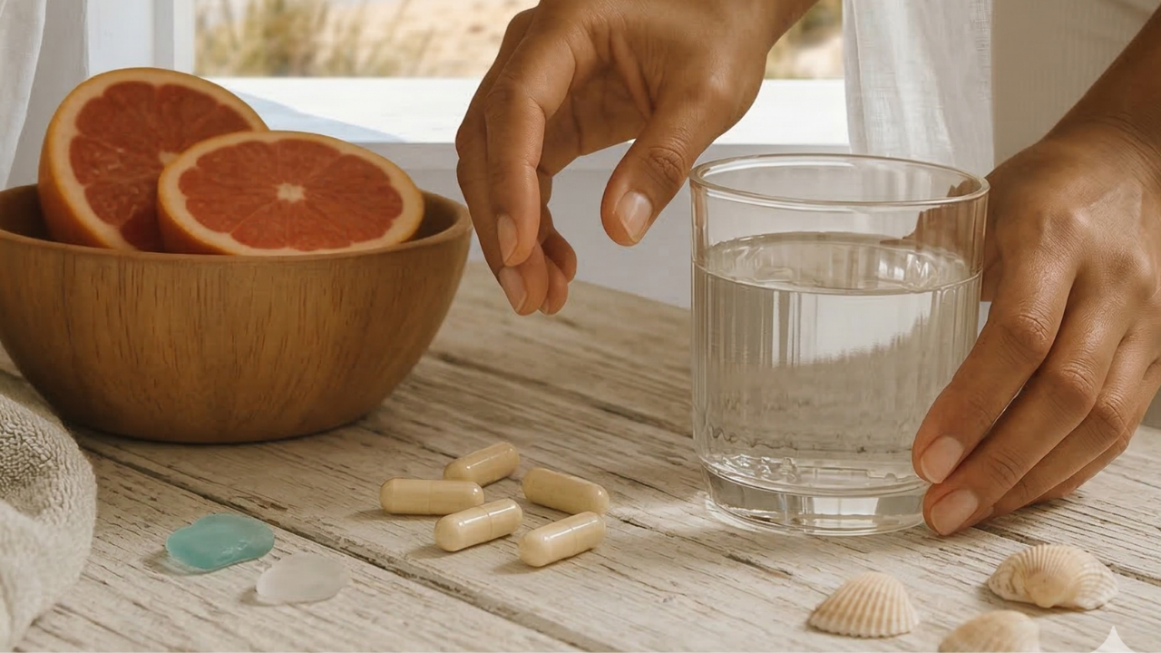 what-omega-3-actually-does-women.webp woman holding omega-3 fish oil supplement capsules for brain and heart health